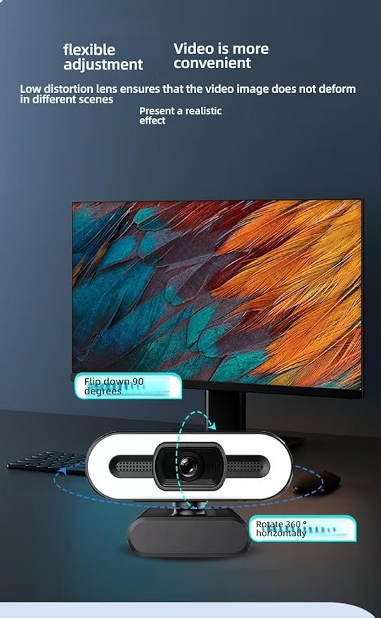 High-Definition Network Camera 1080P 2K USB Computer Camera Touch-up Beauty Lighting Suitable for Online Teaching Live Streaming Remote Meetings and Video Calls (2K)