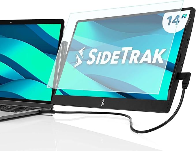 SideTrak Swivel 14 Attachable Portable Monitor Extender FHD TFT Laptop Dual Screen with Kickstand + Unique Swivel Hinge Compatible with Mac PC Chrome USB or Mini HDMI Port Power (w/Protector)