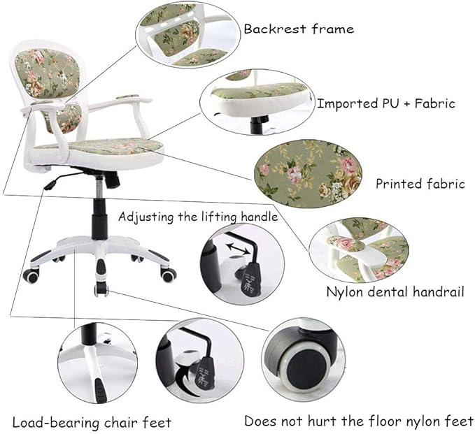 Office Chair Gaming Chair Computer Chair European Style Reclining Computer Chair Office Chair Computer Desk Fabric Floral Decoration Height Adjustabl with Fixed Armres