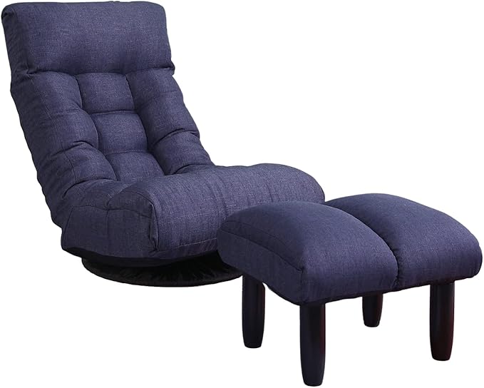 SLEERWAY 360-Degree Swivel Gaming Chair Foldable Floor Chair with Adjustable Backrest Cushion Padded Indoor Chaise Lounge Lazy Sofa Couch Rocker Gaming Chair for Teens and Adults (Navy Blue)