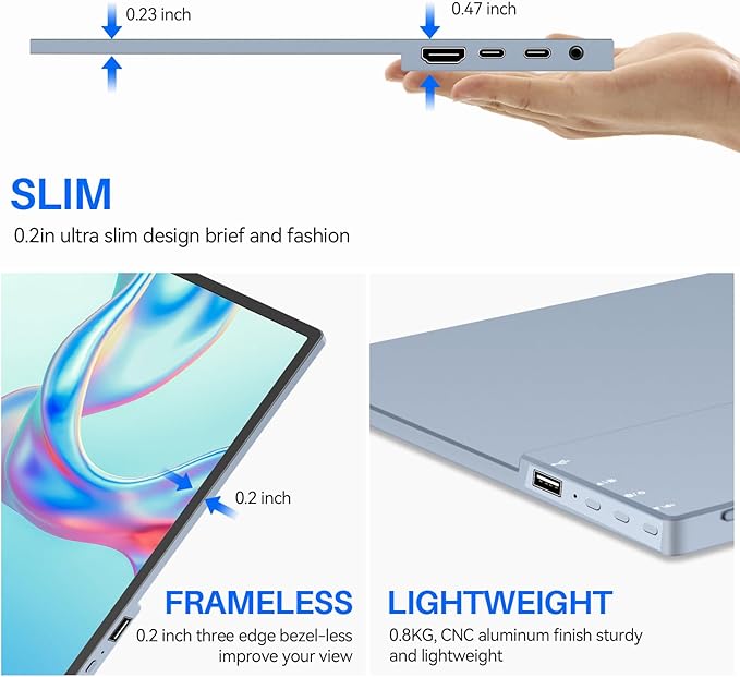Touchscreen Portable Monitor 15.6 inch 1080P Ultra Slim and Lightweight Bezel Less FHD IPS HDR Gaming Monitor with Built-in Speakers and VESA for Laptop Mac PC PS4/5 Switch