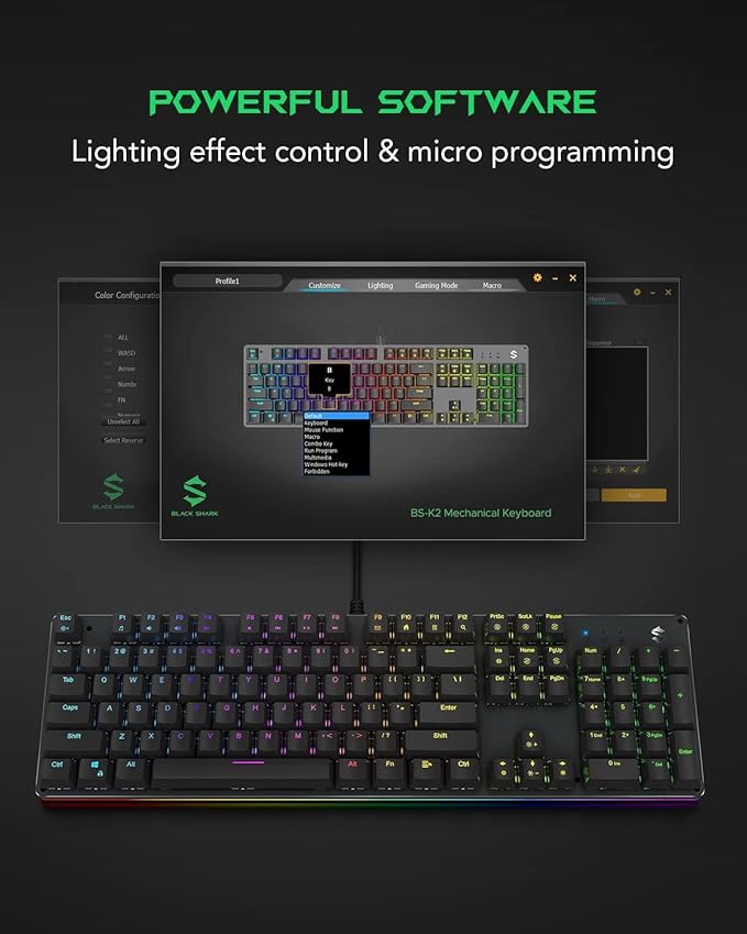 Black Shark RGB Mechanical Gaming Keyboard LED Backlit Wired Keyboard with Red Switches Fully Programmable Anti-Ghosting 104 Keys for Desktop PC Sixgill K2