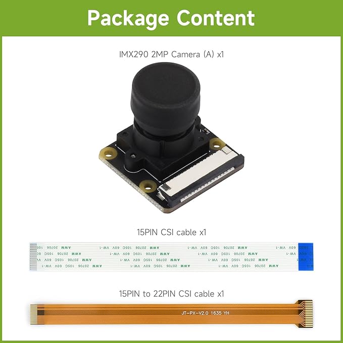 Waveshare IMX290 2MP Camera Module (A) IMX290 Sensor chip Better Sensitivity in Low-Light Condition Distortion-Free Compatible with Raspberry Pi Series Boards
