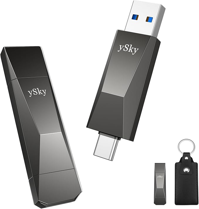 ySky 512GB USB-C/USB3.2 SSD 1000MB/s Read/Write Thumb Drive High-Speed Dual Interface Flash Memory Stick for USB-C/iPhone 15/Mac