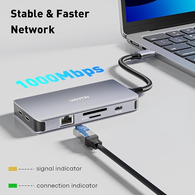 USB C Docking Station Dual Monitor Laptop Docking Station 3 Monitors Triple 4K 60Hz Display with 2 HDMI DisplayPort 1Gbps Ethernet 100W PD 2 USB-C Data USBC Dock for Dell HP Lenovo etc