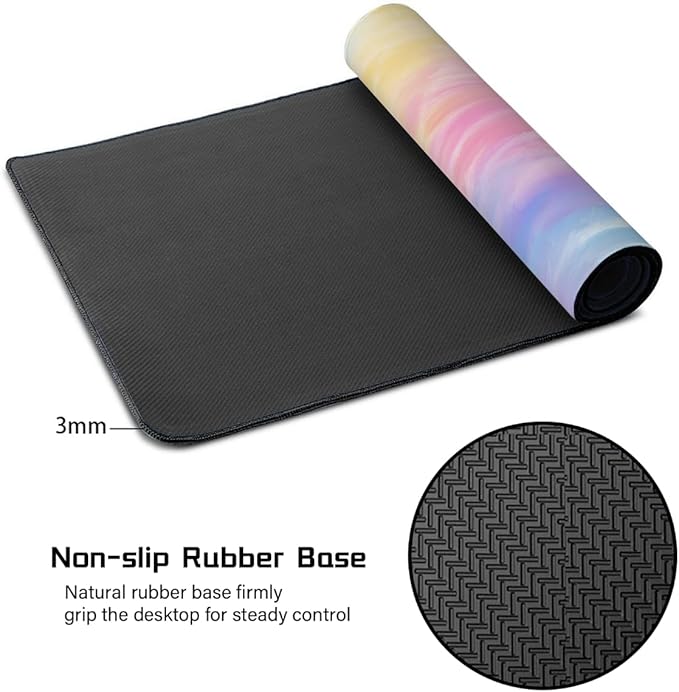 Large Tie Dye Beautiful Rainbow Mouse Mat Computer Mousepad with Non-Slip Rubber Base Waterproof Mouse Pad Desktop Keyboard Pad for GamerHome School Laptop Office Accessories16x35.5in