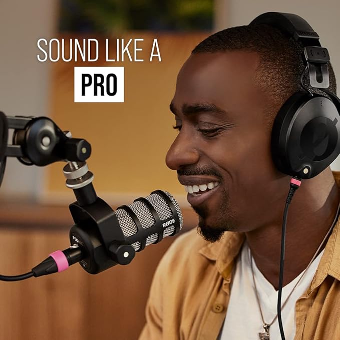 RØDE PodMic Cardioid Dynamic Broadcast Microphone with Integrated Swing Mount for Podcasting Streaming Gaming and Voice Recording Black