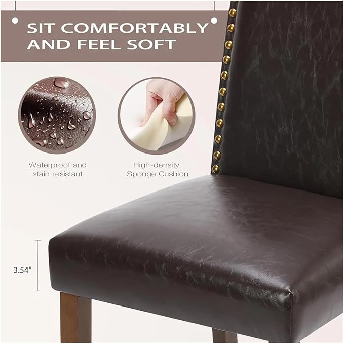 Adjustable Office Computer Chair with Armrest 1pcs Dark Brown Upholstered Leather Dinings Chair for Living Room Kitchen