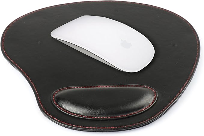 Londo PU Leather Oval Shape Non-Slip Mousepad with Wrist Rest Support Waterproof Surface Comfort Memory Foam Light Ergonomic Design Mouse Pad for Laptop Desktop