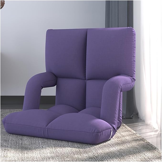 Floor Chair Back Support Folding Sofa Adjustable Positions Padded Lazy Sofa Breathable Floor Gaming Chair for Reading Meditating(Purple)