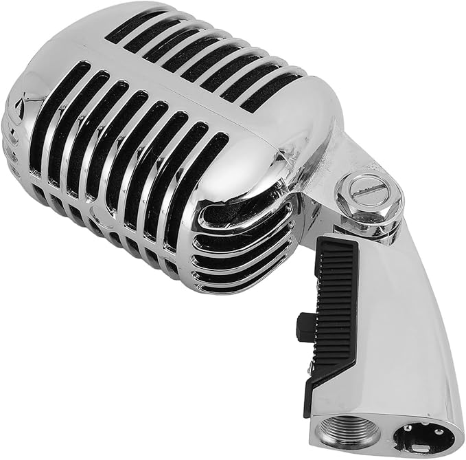 CHICIRIS Vintage Dynamic Microphone with Rack for Flexible Positioning in Karaoke Parties (Silver)