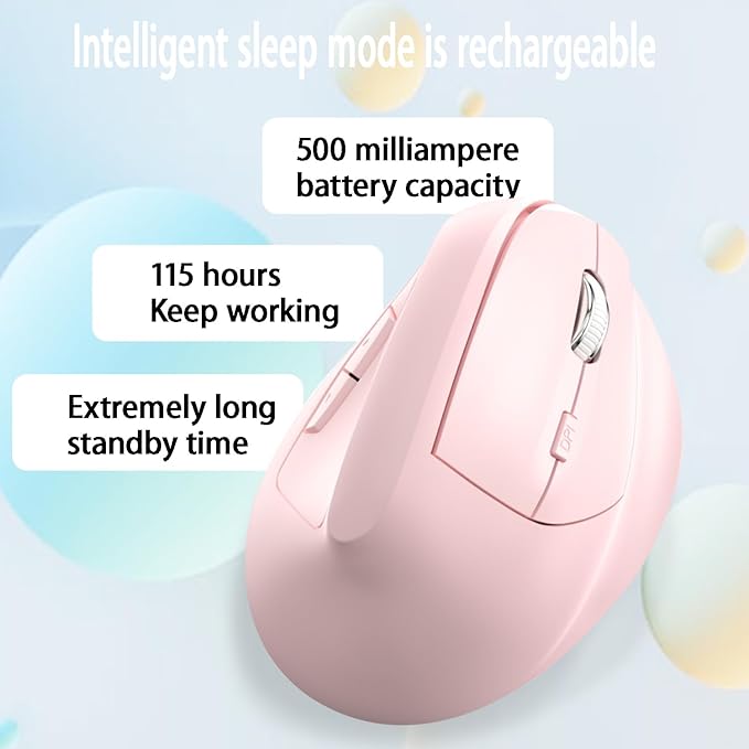 Ergonomic Vertical Mouse Wireless Rechargeable Ergo Mouse for Carpal Tunnel Relief 3200DPI Adjustable 6 Buttons for PC/Laptop/Mac/Windows (Soft Pink)