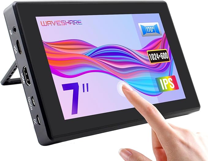 [Latest Version] Waveshare 7inch Capacitive Touch Screen LCD Monitor for Raspberry Pi 5 RPi 400 4 3 Model B Compatible with All Versions of Raspberry Pi Windows with HDMI/VGA Port with Case