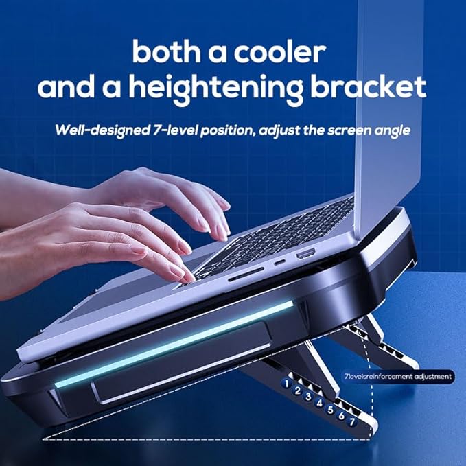 Gaming Laptop Cooler Turbo Fan Stand Compressed Air-Cooling Pad for Notebook 14-18” Advanced Seal Foam Heat Dissipation with RGB Lighting 7-Level Adjustment Dust Protection - Conquer Lag Stay Cool