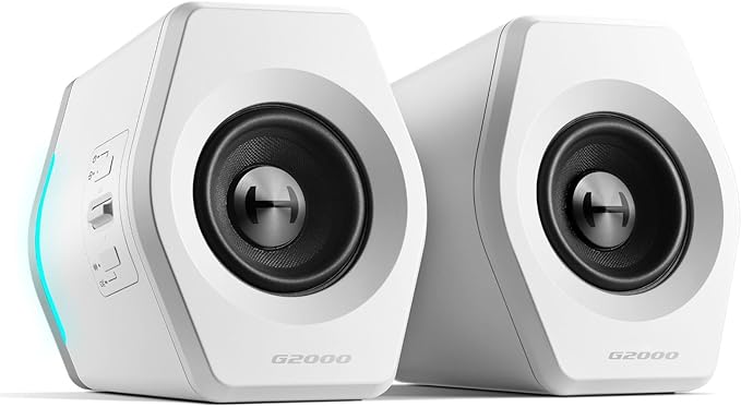 Edifier G2000 RGB Gaming Speakers 32W Peak Power Compact Design for PC/PS4/Desktop Bluetooth 5.1 3.5mm AUX Game/Movie/Music Modes 12 RGB Lighting Effects - White