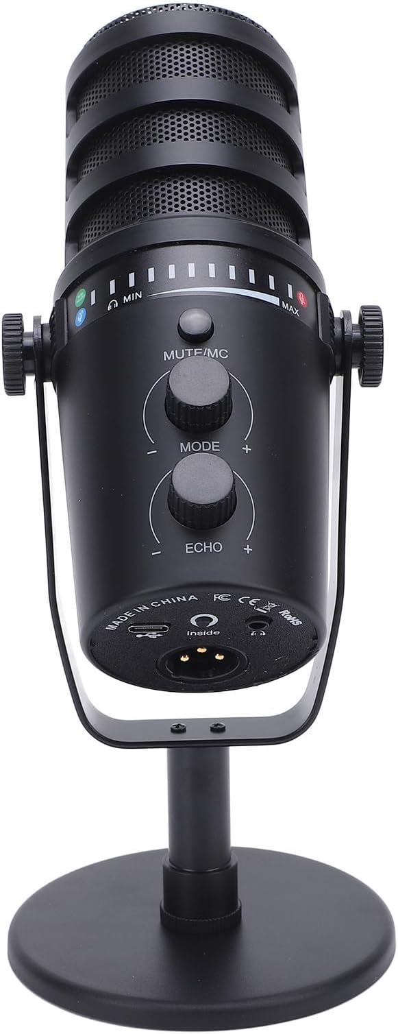 Tbest Professional Dynamic Microphone XLR USB Cardioid Condenser Mic with Metal Stand Multi Function Knob Adjustable for Live Recording Gaming Streaming Karaoke Aluminum Alloy ABS