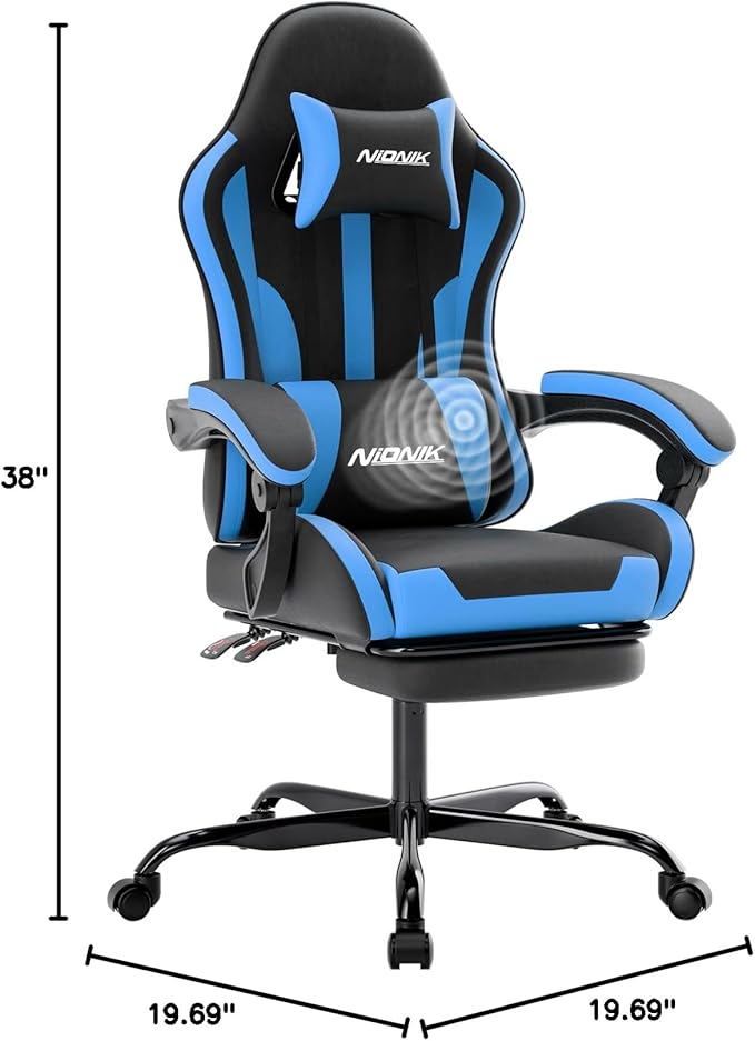 Gaming Chair Ergonomic Computer Chair with Footrest and Lumbar Support Height Adjustable Game Chair with 360°-Swivel Seat and Headrest and for Office or Gaming BlackBlue