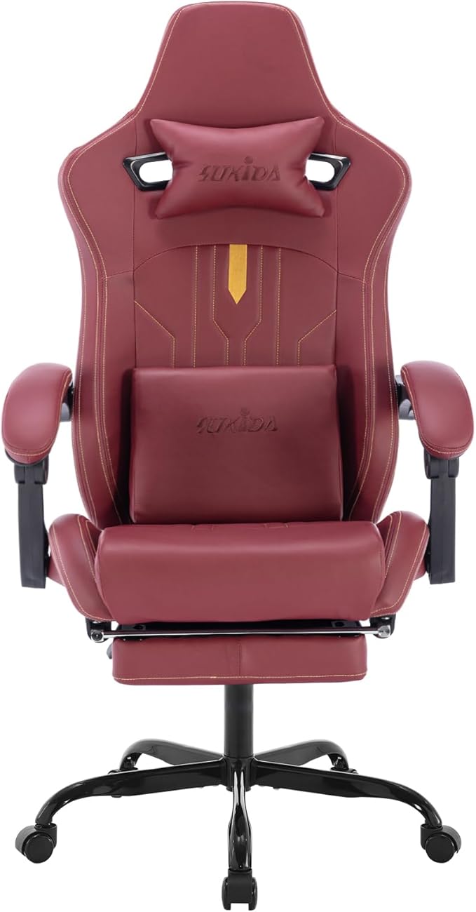 Gaming Chair with Footrest Ergonomic Computer Chair Massage Lumbar Cushion Racing Video Game Chair Adjustable Rocker Recliner Executive Office Desk Chair Pu Leather for Adults