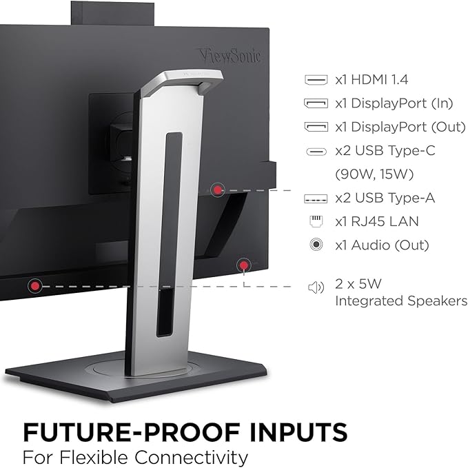 ViewSonic VG2757V-2K 27 Inch 1440p Video Conferencing Docking Monitor with Windows Hello Compatible IR Webcam Advanced Ergonomics and 90W USB C for Home and Office