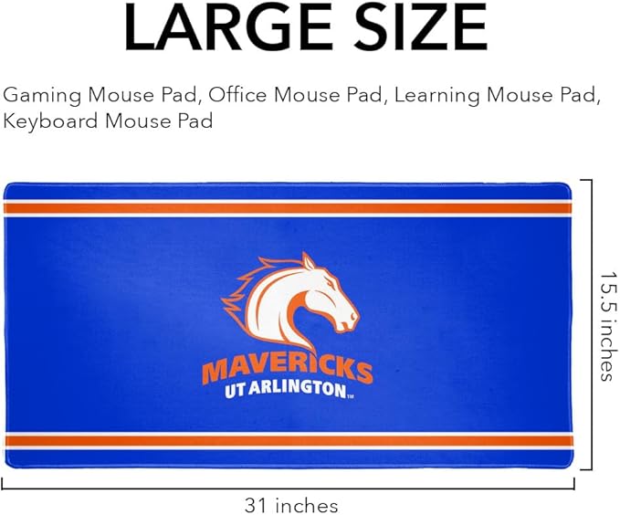 University of Texas at Arlington UTA Mavericks Primary Logo Stripes Large Gaming Mouse Pad Desk Mat with Stitched Edges Non-Slip Base for Gamer Home and Office 31.5 x 15.7