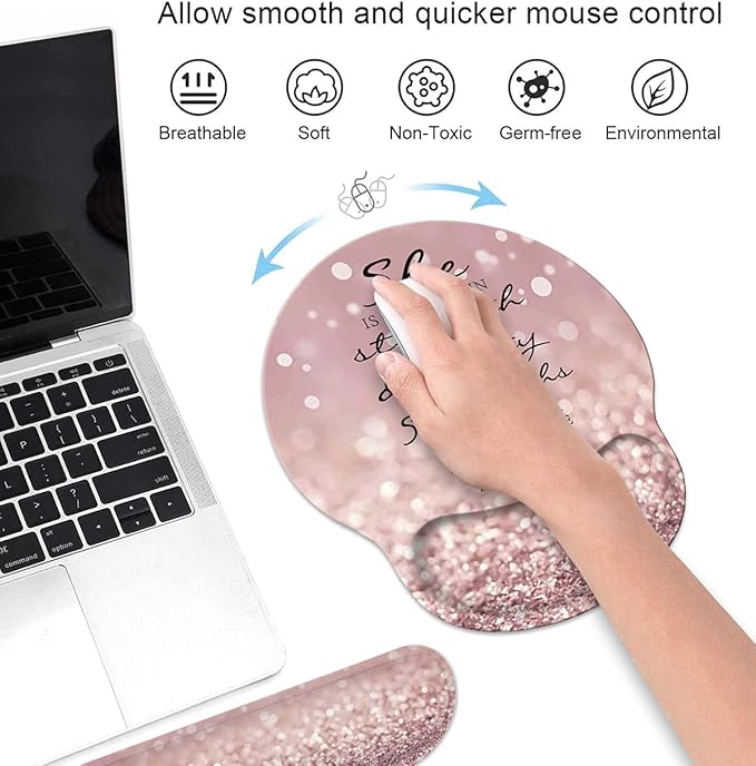 Keyboard Wrist Rest and Mouse Wrist Rest Pad Set with Coasters Non-Slip Rubber Base Ergonomic Gaming Mousepad for Home Office Working Studying Easy Typing &amp Pain Relief Bible Verse Proverbs 31:2