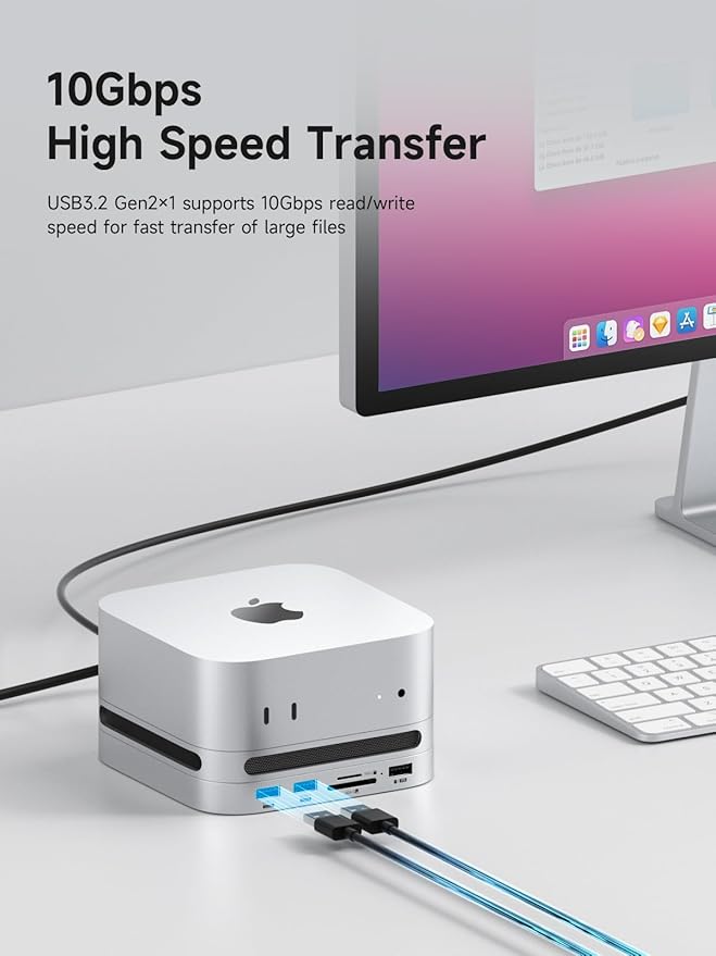 Hagibis Mac mini M4 Hub with M.2 SSD Enclosure &amp Dustproof Stand USB-C Docking Station with M.2 NVMe SSD Case SD4.0 Micro SD 4.0 10Gbps USB3.2 for Mac mini M4 Pro (MC65)