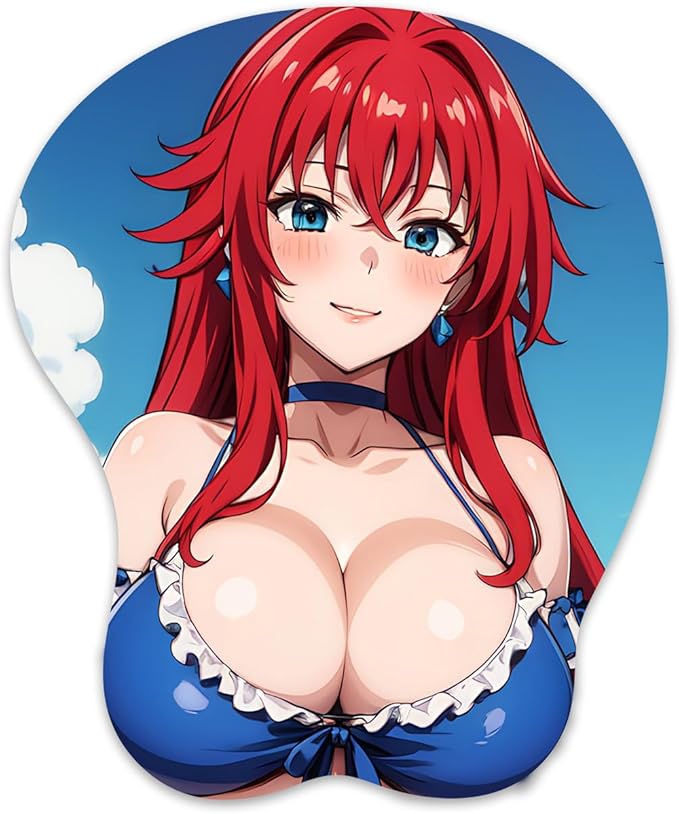 3D Mouse Pad Oppai Mousepad with Soft Gel Wrist Rest Anime Manga Gaming Boob pad Anti-Slip Mouse Mat （Rias 36）