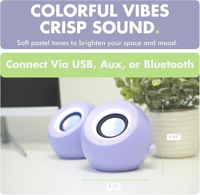 X9 Performance Purple Computer Speakers for Desktop PC with RGB Lighting Bluetooth USB and AUX - Triple Mode Connection Dual 2.25 Drivers for Work and Play - Bluetooth PC Speakers - Purple