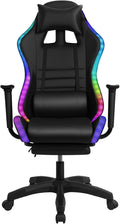 Gaming Chair with Built-in Speakers Ergonomic High Back Office Gaming Chair with Massage Lumbar Support LED Lights Retractable Footrest Adjustable Swivel Chair 350lbs (Muticolor)