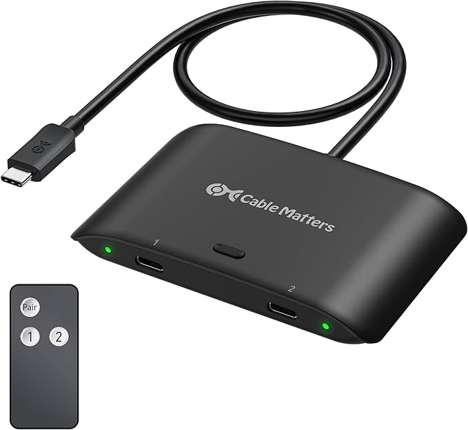 Cable Matters 20Gbps USB C Switch for 2 Computers Up to 8K@30Hz on Windows 4K@60Hz on macOS 140W PD for Sharing a USB-C/Thunderbolt 4 Monitor or Dock (Not Work with Captive Cable Docks) Black