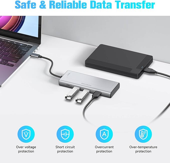 RSHTECH 5-in-1 USB C Hub with M.2 NVMe/SATA SSD Enclosure 10Gbps USB Data Ports (1A + 2C) and 100W Power Delivery Aluminum USB-C Dock Dongle for MacBook Laptops and More