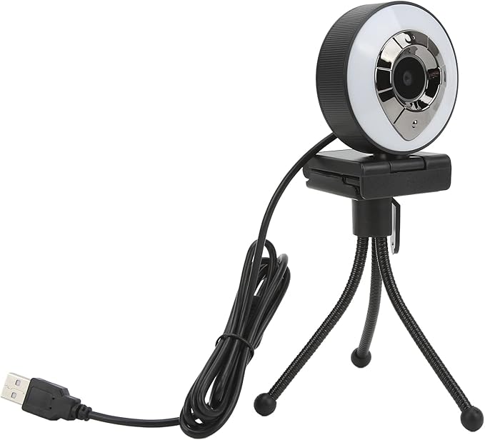 1080P HD Web Camera with Autofocus USB2.0 White and Warm Light for Clear Video Streaming - 360° Rotation Dual Microphones Ideal for Desktop and Laptop