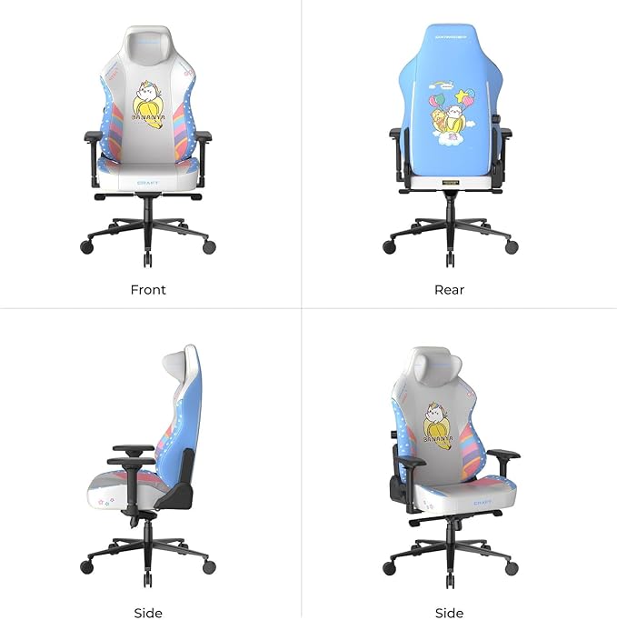 DXRacer Craft L Video Gaming Chair for Adults Ergonomic Office Reclining Computer Chair with Magnetic Head Pillow and Lumbar Support Racing Style Height Adjustable (EPU Leatherette Bananya Cat)