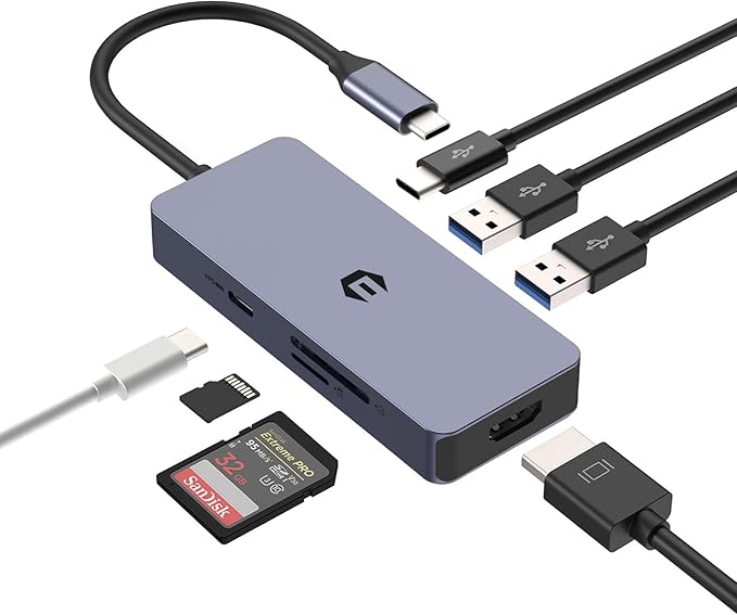 USB C Hub 7 Ports USB 3.0 Hub with 5Gbps Data Transfer USB C to HDMI with HDMI USB C 3.0/2.0 SD/TF PD 100W Compatible with Type C MacBook Mac Pro iMac