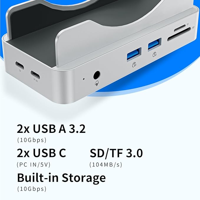 PHIXERO PSE Dock Stand for Mac mini M4 with 2TB NVMe SSD 6-in-1 Aluminum Hub 10Gbps USB-A SD/TF Reader Stand Docking Station for Mac mini M4/M4 Pro