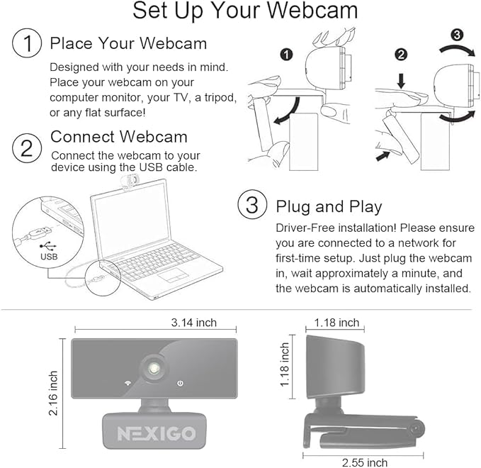 NexiGo 1080P Business Webcam Kits N660 HD Web Camera with Microphone and Privacy Cover Software Control Enhanced Video Conference Lighting Kit with Webcam Style Clip for Zoom/Skype/Teams
