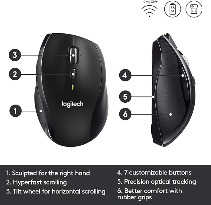 Logitech M705 Wireless Marathon Mouse (Renewed)