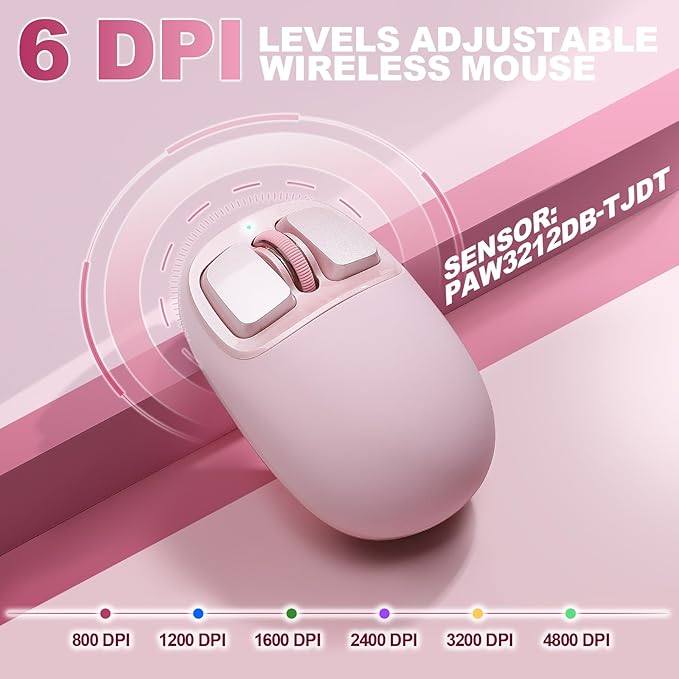 YUNZll C1 Silicone Wireless Mouse Tri-Mode 2.4G/USB-C/Bluetooth Mouse 4800 DPl Optical Tracking 6 Adjustment LevelsCustomize Mice for Laptop Computer iPad MacBook (Pink)
