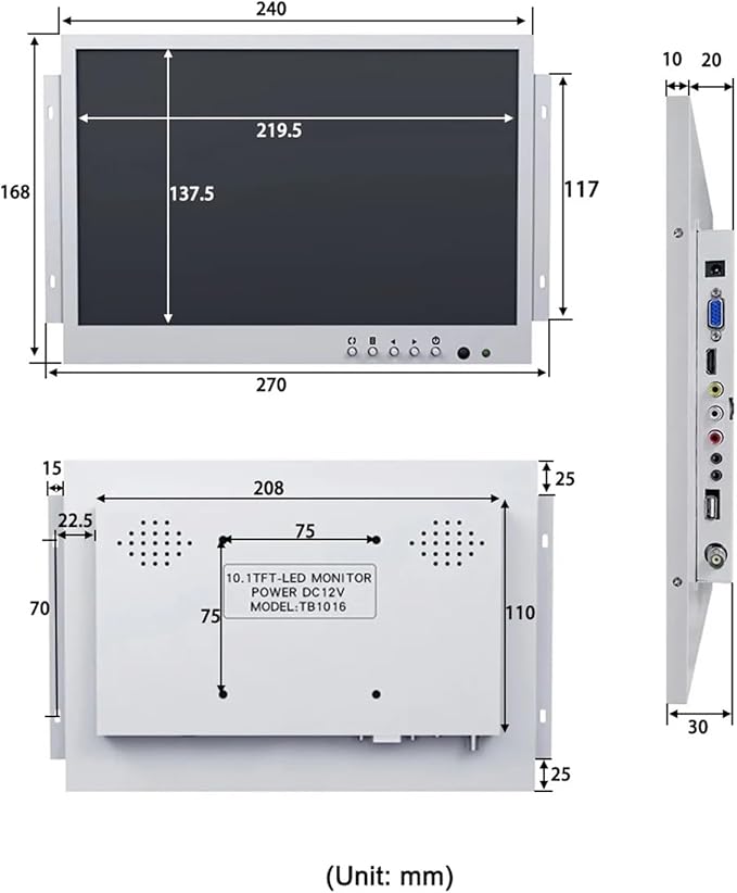 1pc Open Frame Style White Color 10.1 Inch 1280x800 Metal Touch Monitor with AV BNC VGA HDMI USB Interface(Capacitive Touch)