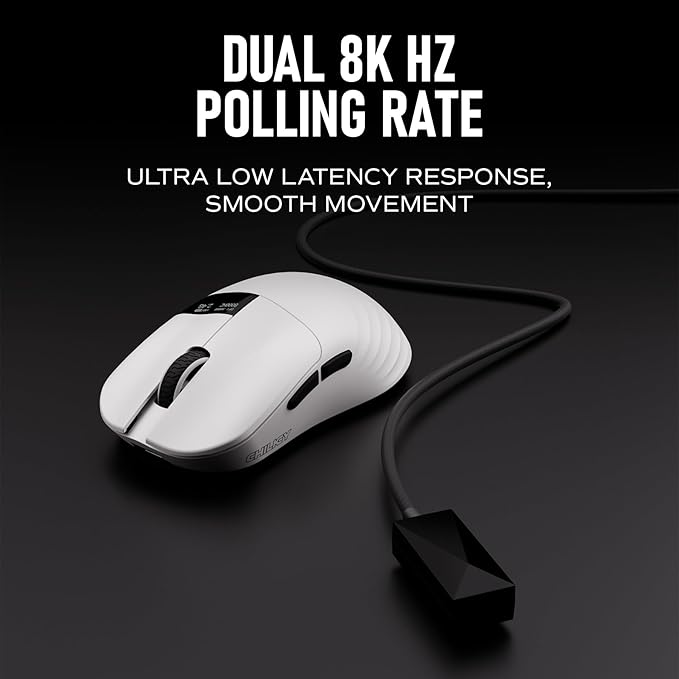 Chilkey Wireless Mouse Glacier LW 8K M Gaming Mouse with OLED Screen 8K Polling Rate 30000 DPI Optical Tracking 750 IPS Bluetooth 5.2/2.4G/USB-C 49g Super Lightweight 100 Million Clicks