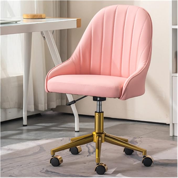 Adjustable Office Computer Chair with Armrest Home Bedroom Comfortable Computer Chair Lift Rotating Makeup(Pink Titanium)