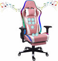 TBQATNTS LED Gaming Chair with Massage High Back PU Video Game Chair with Speakers Adjustable Lumbar Support and Headrest Reclining Computer Gaming Chair for AdultsPink