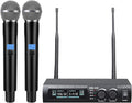 Wireless Microphone System Dual UHF Metal Cordless Mic Set Long Distance 150-200Ft16 Hours Continuous Fixed Frequency Use for Karaoke Singing Family PartyChurch (CH.01&amp02)