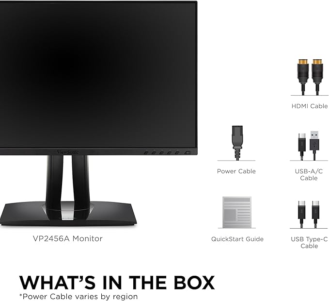 ViewSonic VP2456A 24 Inch 1080p IPS Monitor with Advanced Ergonomics ColorPro 100% sRGB Rec 709 Pantone Validated 14-bit 3D LUT 120Hz USB HDMI DisplayPort 90W USB C for Home and Office