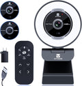 Zoomable Webcam with Remote Control 1080P 60FPS Streaming with Ring Light and Microphone Pro USB Webcam with 5X Digital Zoom and Privacy Cover for Zoom/Skype/Teams/PC/Laptop/Mac