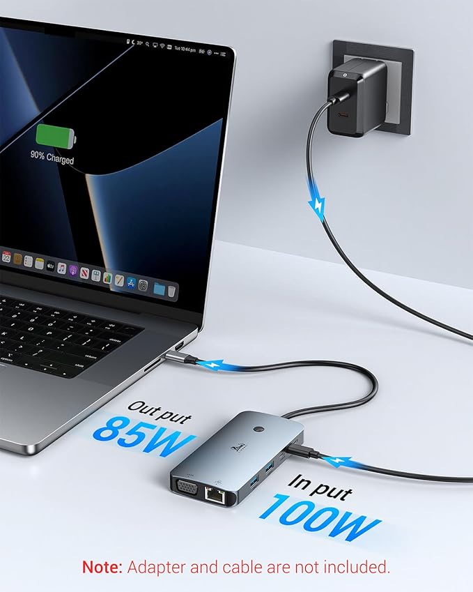Laptop Docking Station 4 Monitors 9 in 1 Dual HDMI+DP+VGA 100W PD 5Gbps 3 USB C/A Ports Ethernet LIONWEI Docking Station Dual Monitor USB C Hub for Dell/HP/Surface/MacBook