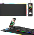 KDD Mouse Pad with Foldable Phone Holder - Wireless Charging Desk Mat 15W Fast - RGB Gaming Mousepad with Ultra-Smooth Surface Non-Slip Base - Keyboard Mat for Home Office Gamer Desk Accessories