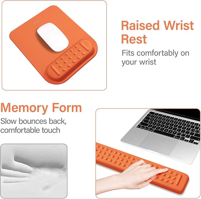 MOSISO Computer Keyboard Stand&ampWrist Rest Support for Keyboard &ampMouse Pad Set Ergonomic Massage Wrist Rest Set Easy Typing Working Acrylic Clear Stand for Office Home Cosmic Orange