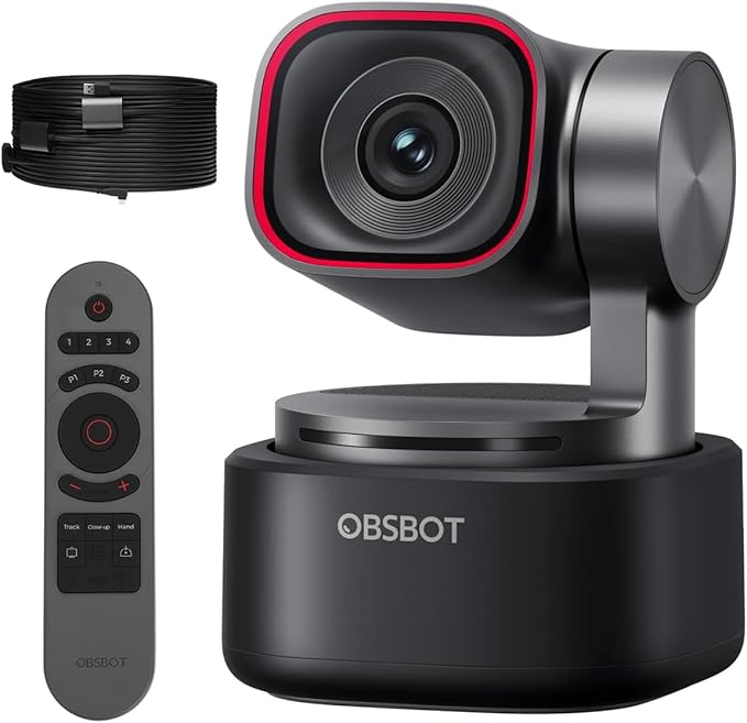 OBSBOT Tiny 3 AI-Powered Spatial Audio 4K PTZ Webcam Bundle with Smart Remote 2 USB-A to USB-C 3.0 Cable