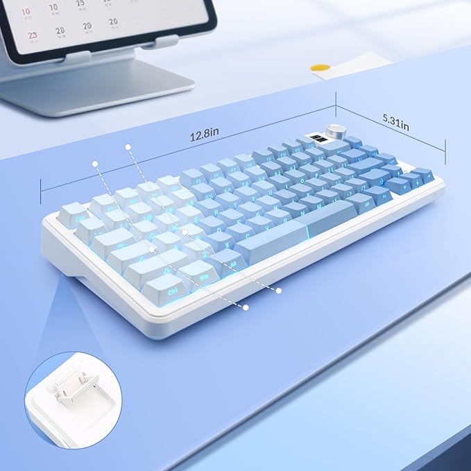 Rii RK805 Wireless Gasket Mechanical Keyboard with TFT Screen and Knob75% Creamy Gaming Keyboard with RGB BacklightTri-Mode BT/2.4G/USB-CHot Swappablefor Windows/Mac/Linux(Blue Gradient)